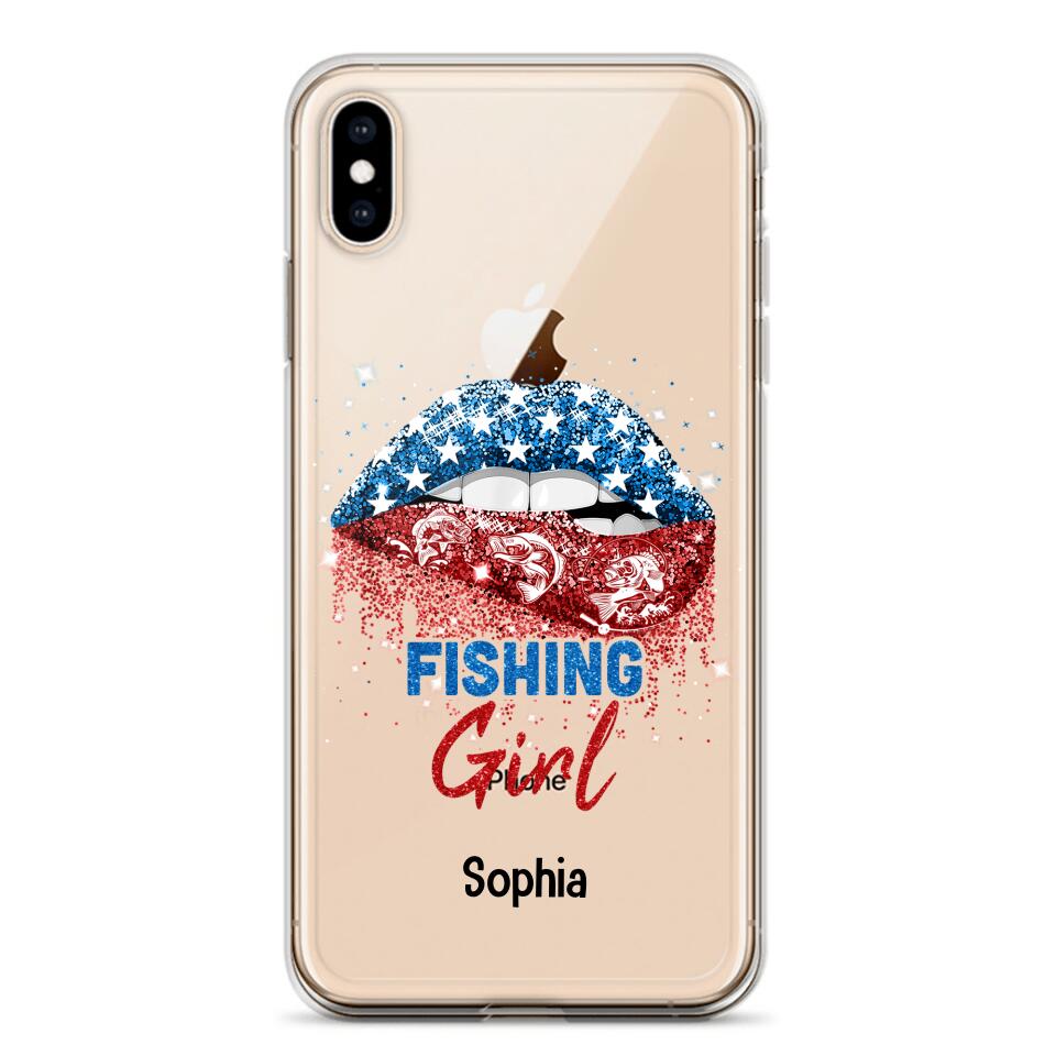 Personalized Fishing Girl Us Flag Silicon Phonecase NQHC2206