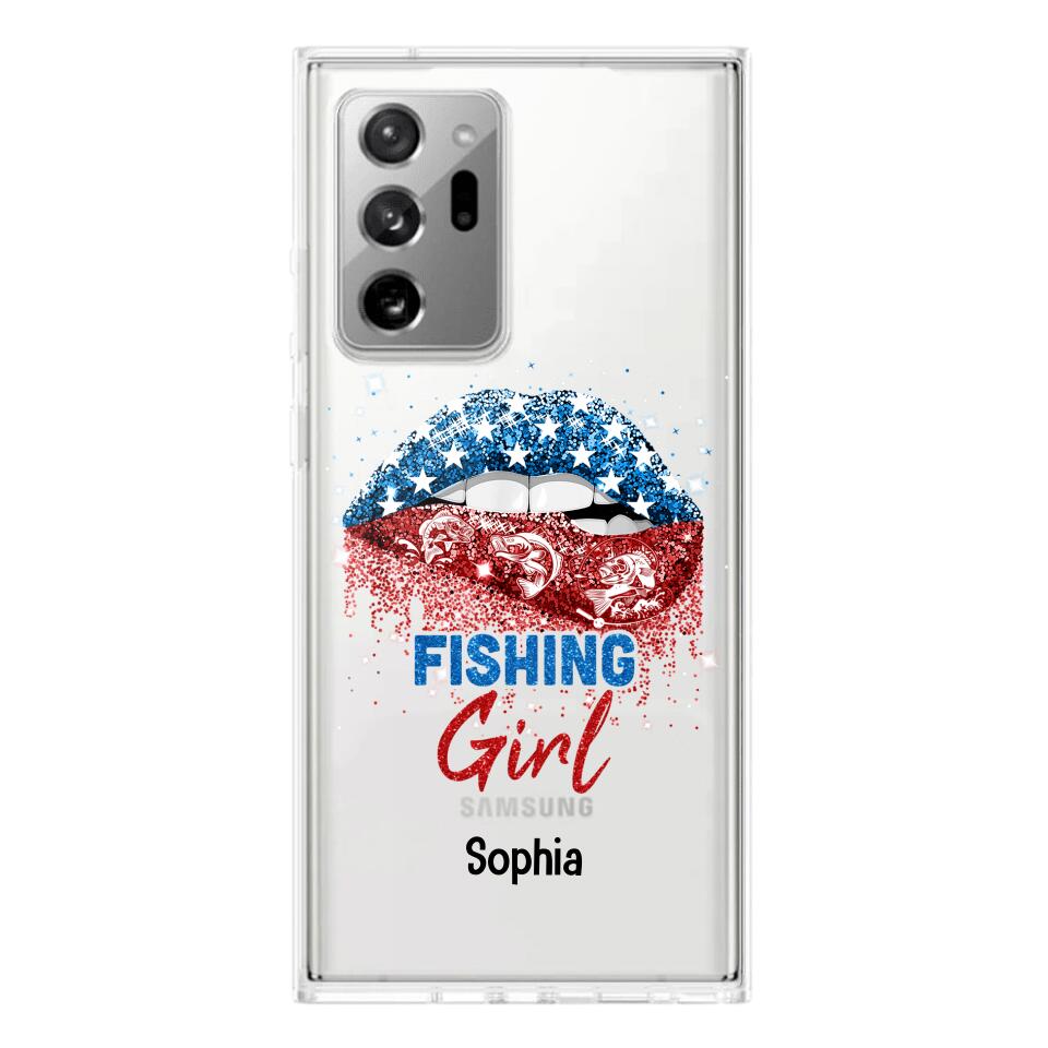Personalized Fishing Girl Us Flag Silicon Phonecase NQHC2206
