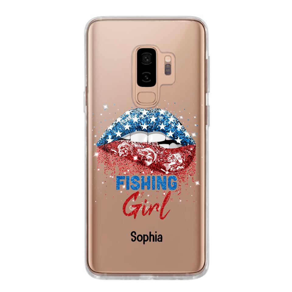Personalized Fishing Girl Us Flag Silicon Phonecase NQHC2206