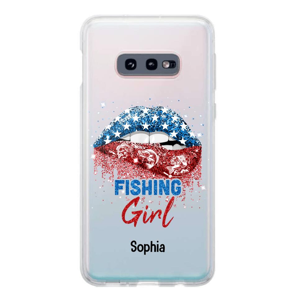 Personalized Fishing Girl Us Flag Silicon Phonecase NQHC2206