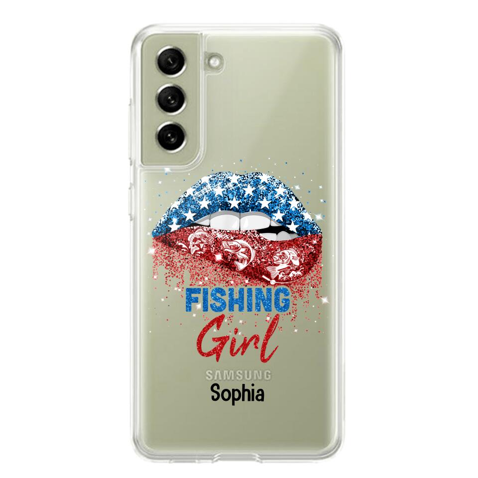 Personalized Fishing Girl Us Flag Silicon Phonecase NQHC2206