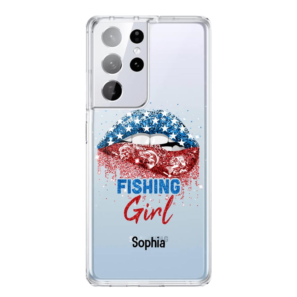 Personalized Fishing Girl Us Flag Silicon Phonecase NQHC2206