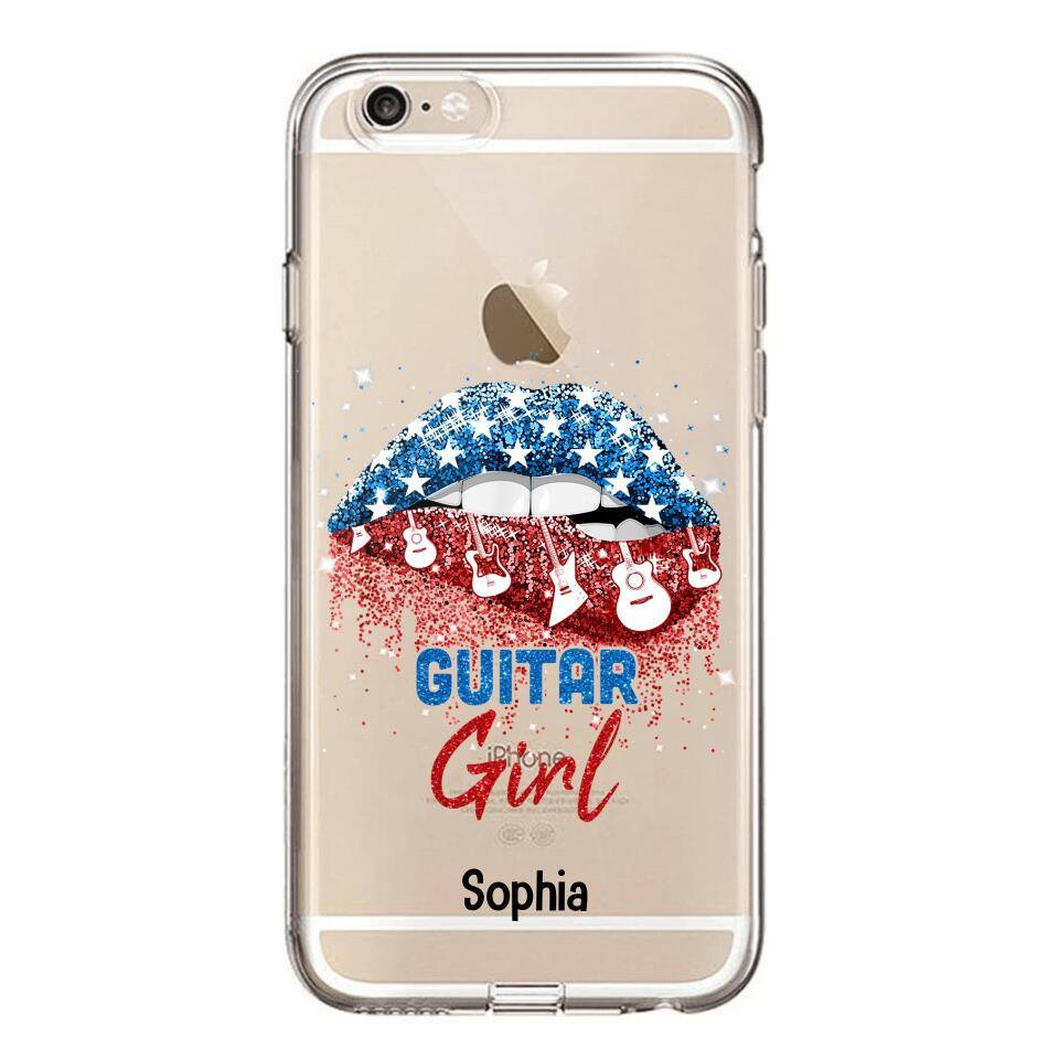 Personalized Guitar Girl Us Flag Silicon Phonecase NQHC2206