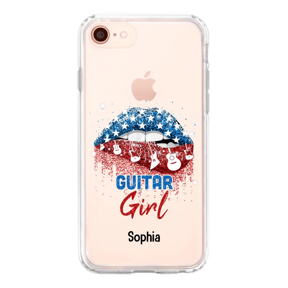 Personalized Guitar Girl Us Flag Silicon Phonecase NQHC2206