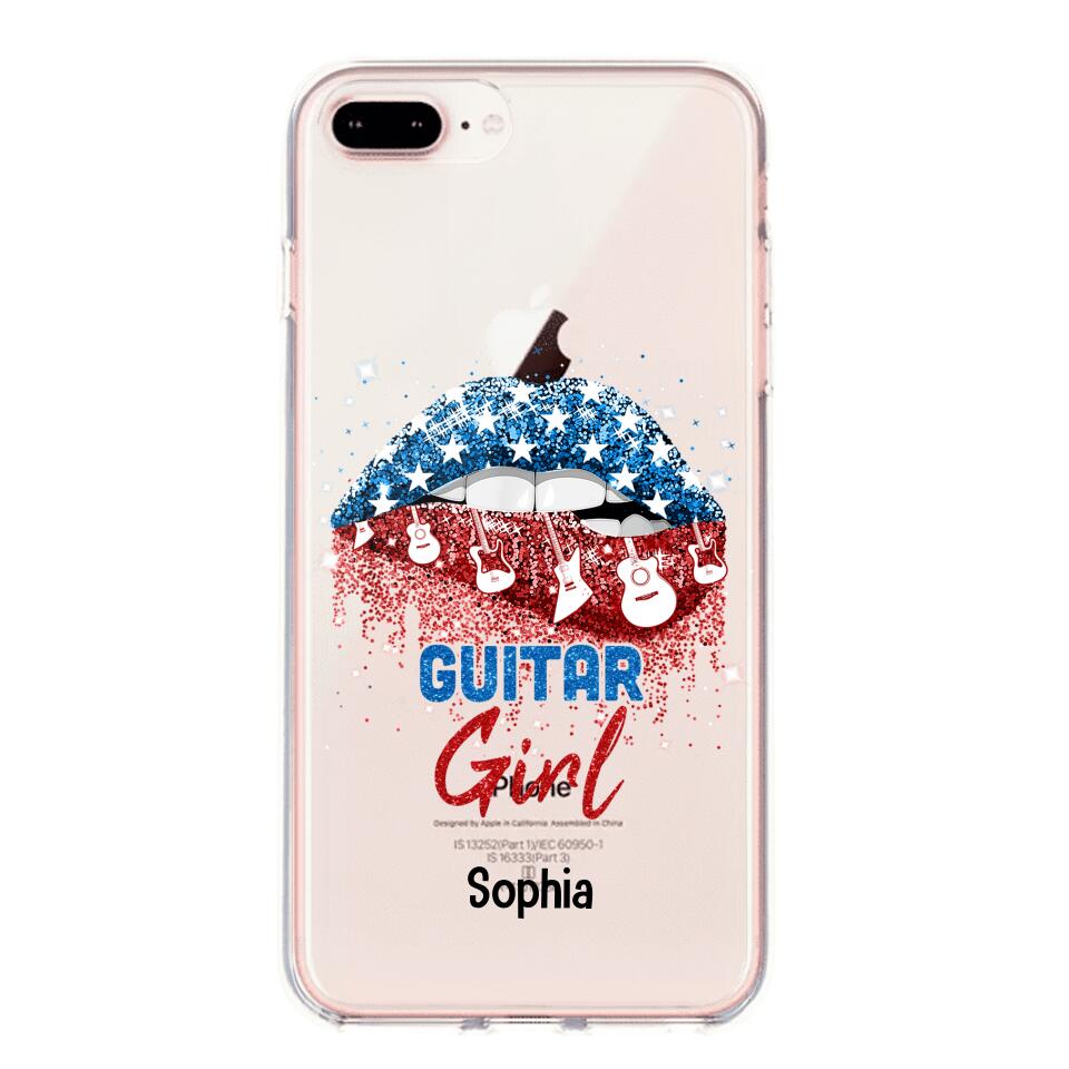 Personalized Guitar Girl Us Flag Silicon Phonecase NQHC2206