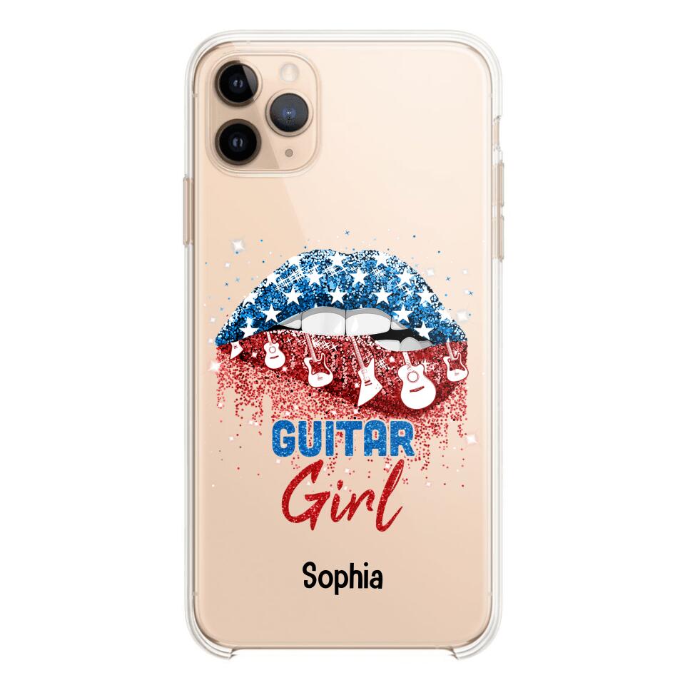 Personalized Guitar Girl Us Flag Silicon Phonecase NQHC2206