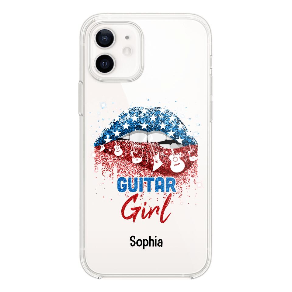 Personalized Guitar Girl Us Flag Silicon Phonecase NQHC2206
