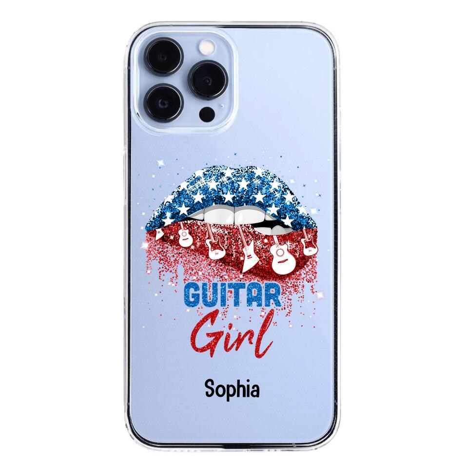Personalized Guitar Girl Us Flag Silicon Phonecase NQHC2206