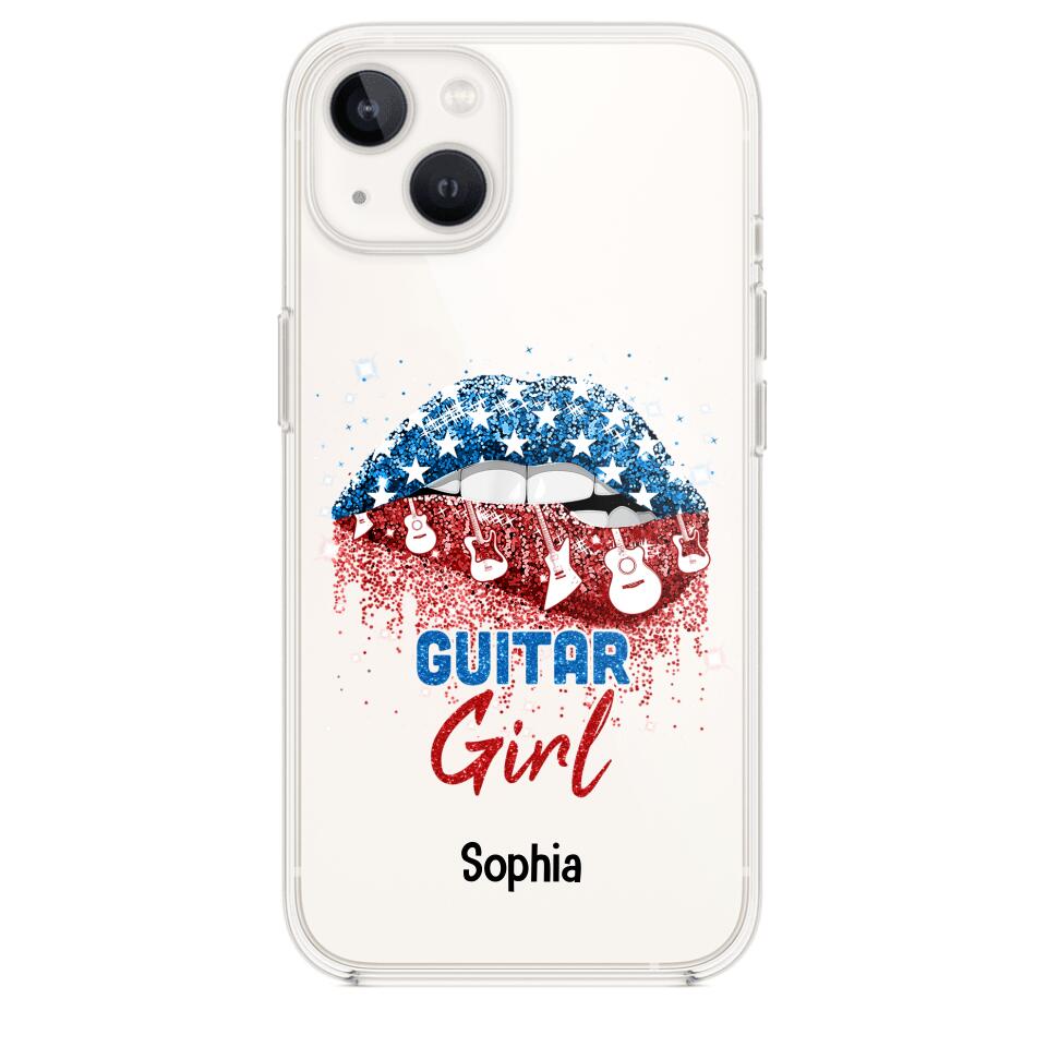 Personalized Guitar Girl Us Flag Silicon Phonecase NQHC2206
