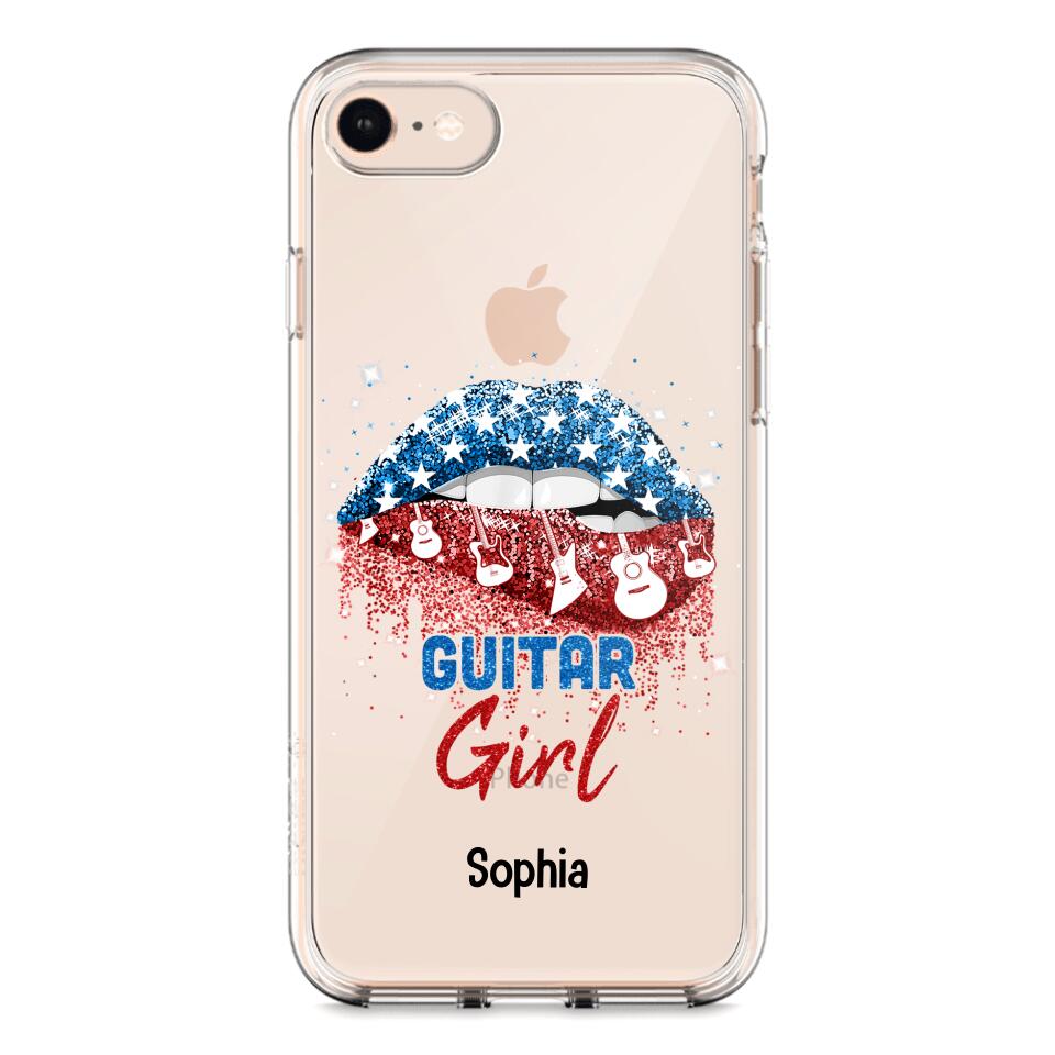 Personalized Guitar Girl Us Flag Silicon Phonecase NQHC2206