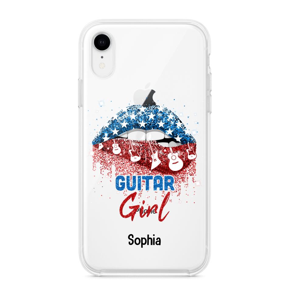 Personalized Guitar Girl Us Flag Silicon Phonecase NQHC2206