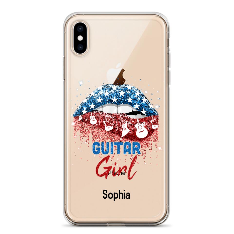 Personalized Guitar Girl Us Flag Silicon Phonecase NQHC2206
