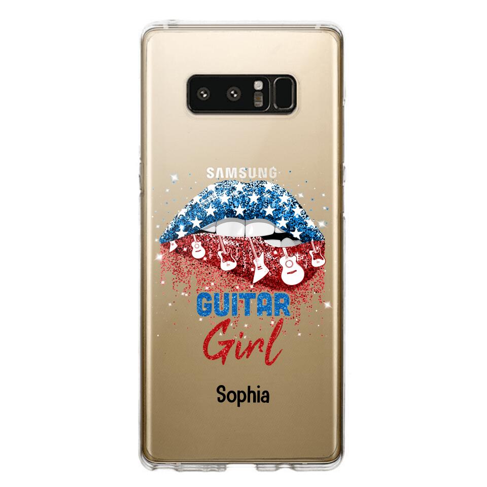 Personalized Guitar Girl Us Flag Silicon Phonecase NQHC2206