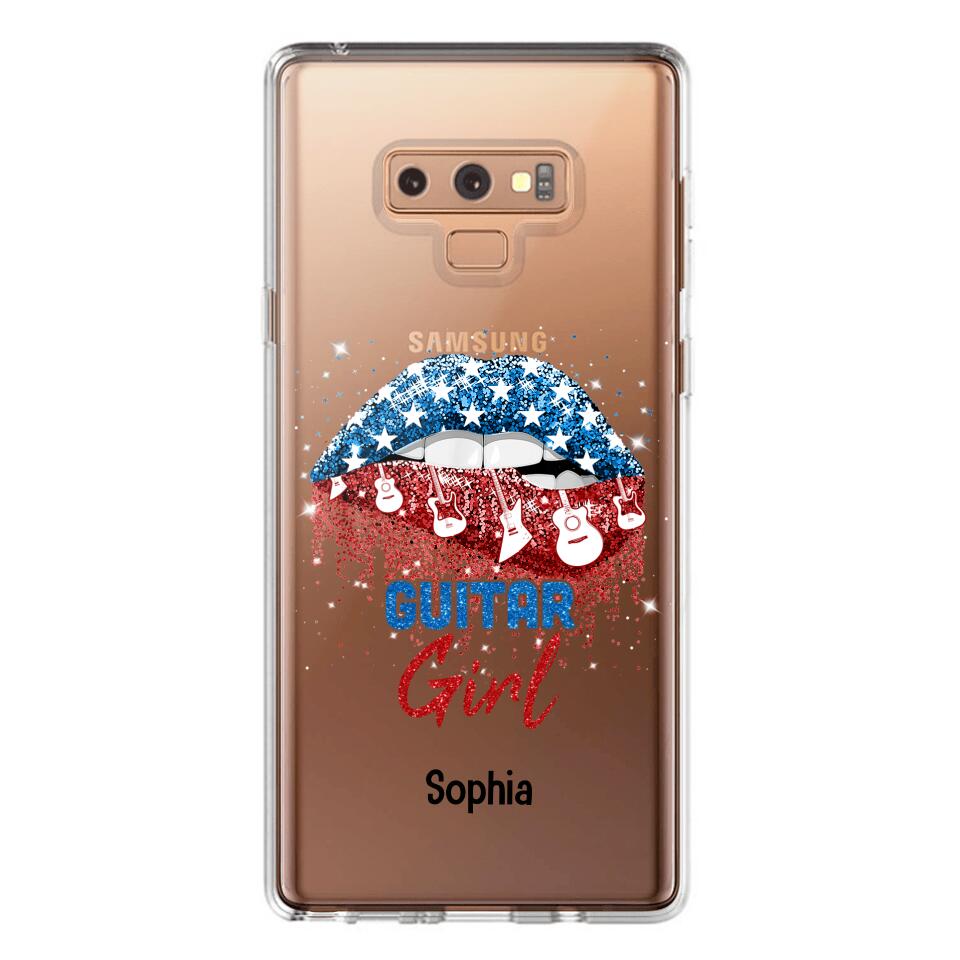 Personalized Guitar Girl Us Flag Silicon Phonecase NQHC2206