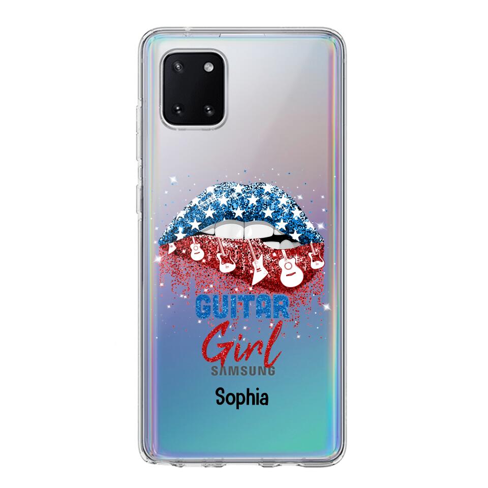 Personalized Guitar Girl Us Flag Silicon Phonecase NQHC2206