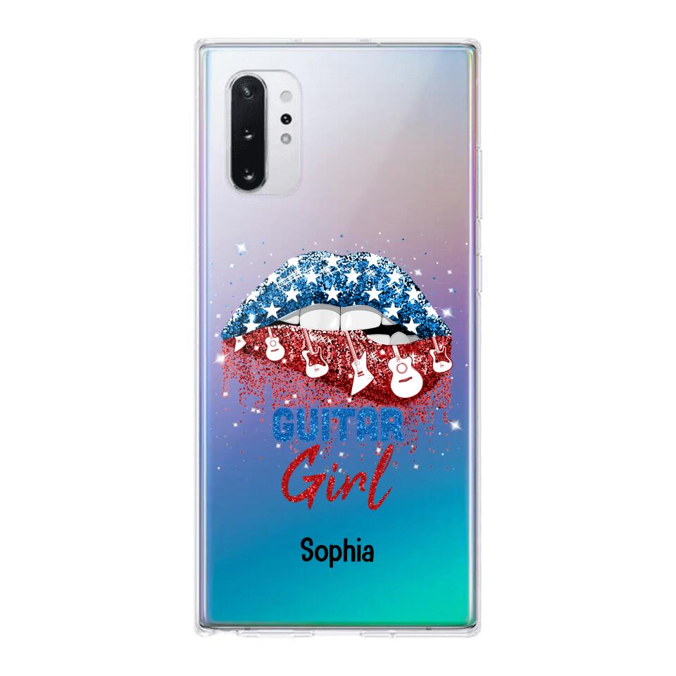 Personalized Guitar Girl Us Flag Silicon Phonecase NQHC2206