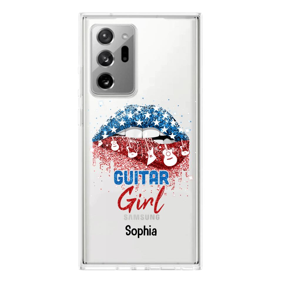 Personalized Guitar Girl Us Flag Silicon Phonecase NQHC2206