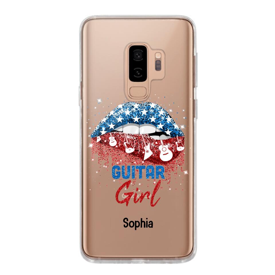 Personalized Guitar Girl Us Flag Silicon Phonecase NQHC2206