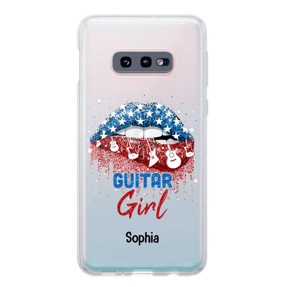 Personalized Guitar Girl Us Flag Silicon Phonecase NQHC2206