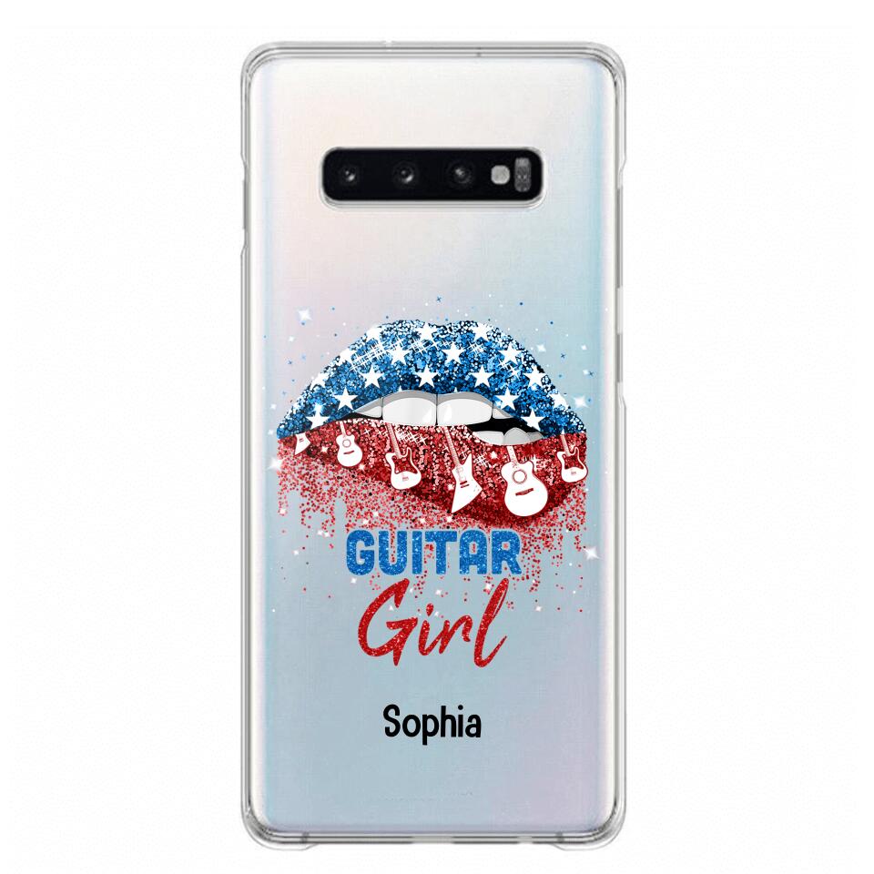 Personalized Guitar Girl Us Flag Silicon Phonecase NQHC2206