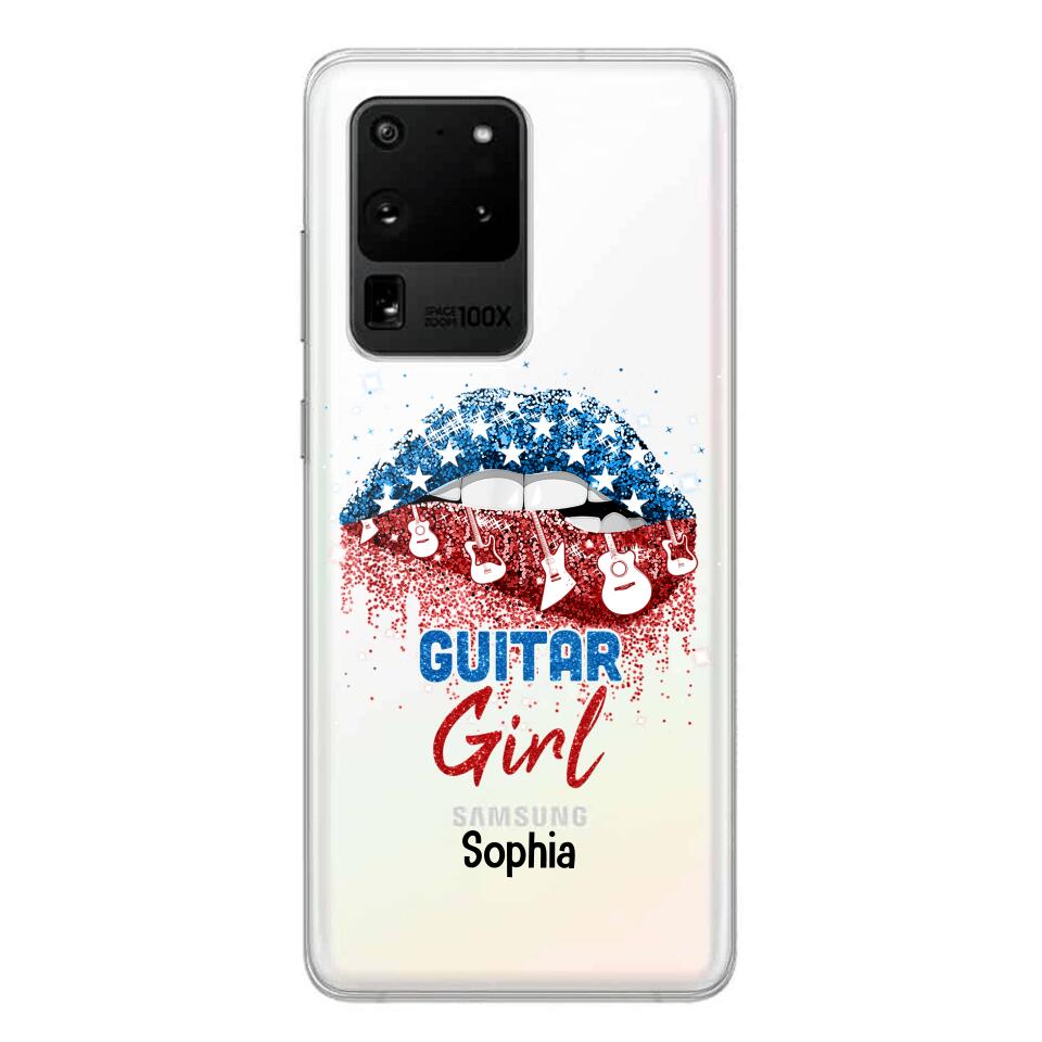 Personalized Guitar Girl Us Flag Silicon Phonecase NQHC2206