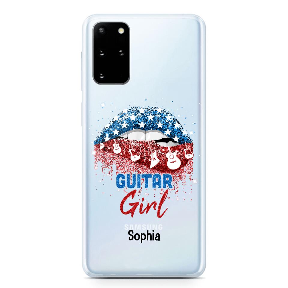 Personalized Guitar Girl Us Flag Silicon Phonecase NQHC2206