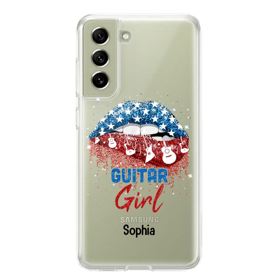 Personalized Guitar Girl Us Flag Silicon Phonecase NQHC2206