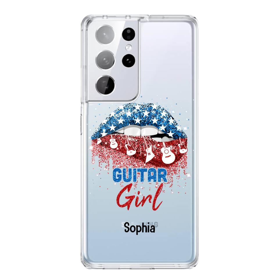 Personalized Guitar Girl Us Flag Silicon Phonecase NQHC2206