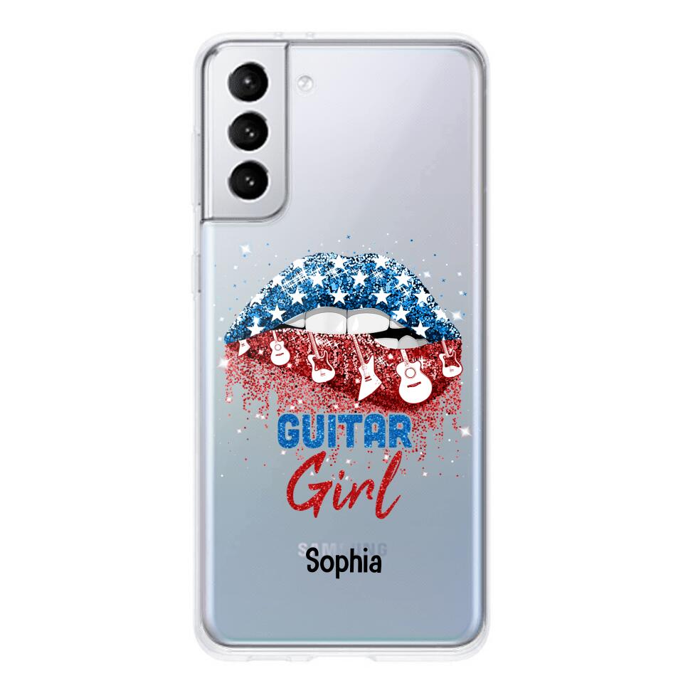 Personalized Guitar Girl Us Flag Silicon Phonecase NQHC2206