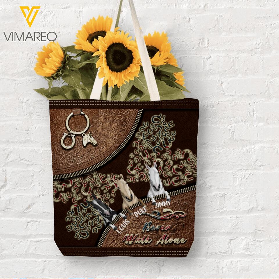 PERSONALIZED NEVER WALK ALONE HORSE NAME HEART US FLAG TOTE BAG NQHC2306