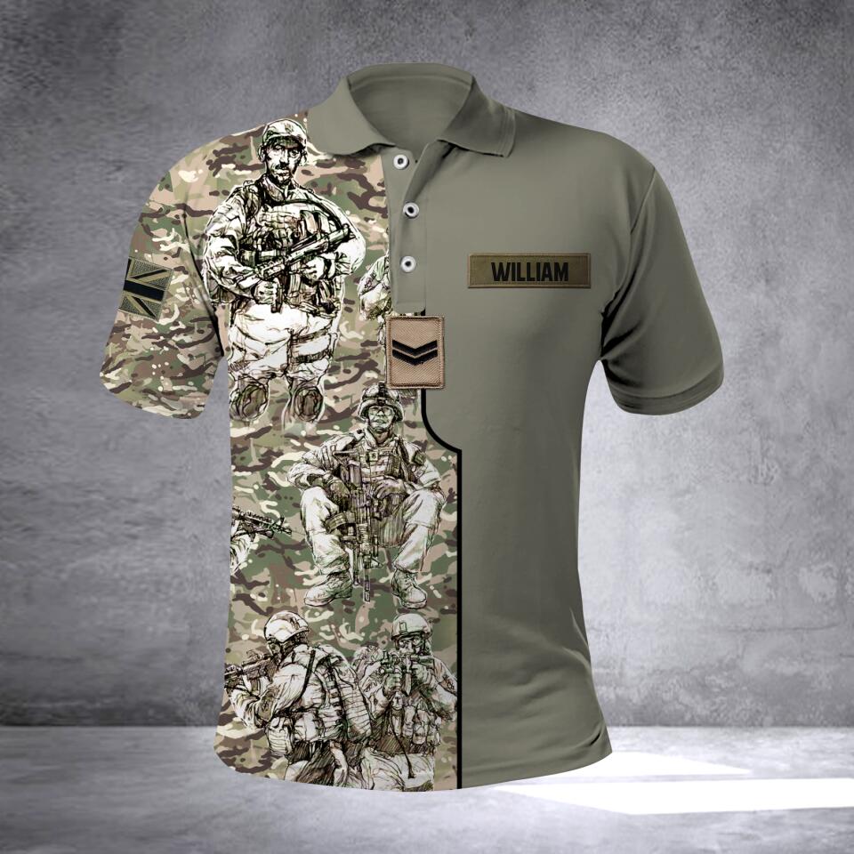 Personalized British Soldier/Veterans Polo Shirt Printed 22JUL-HQ24