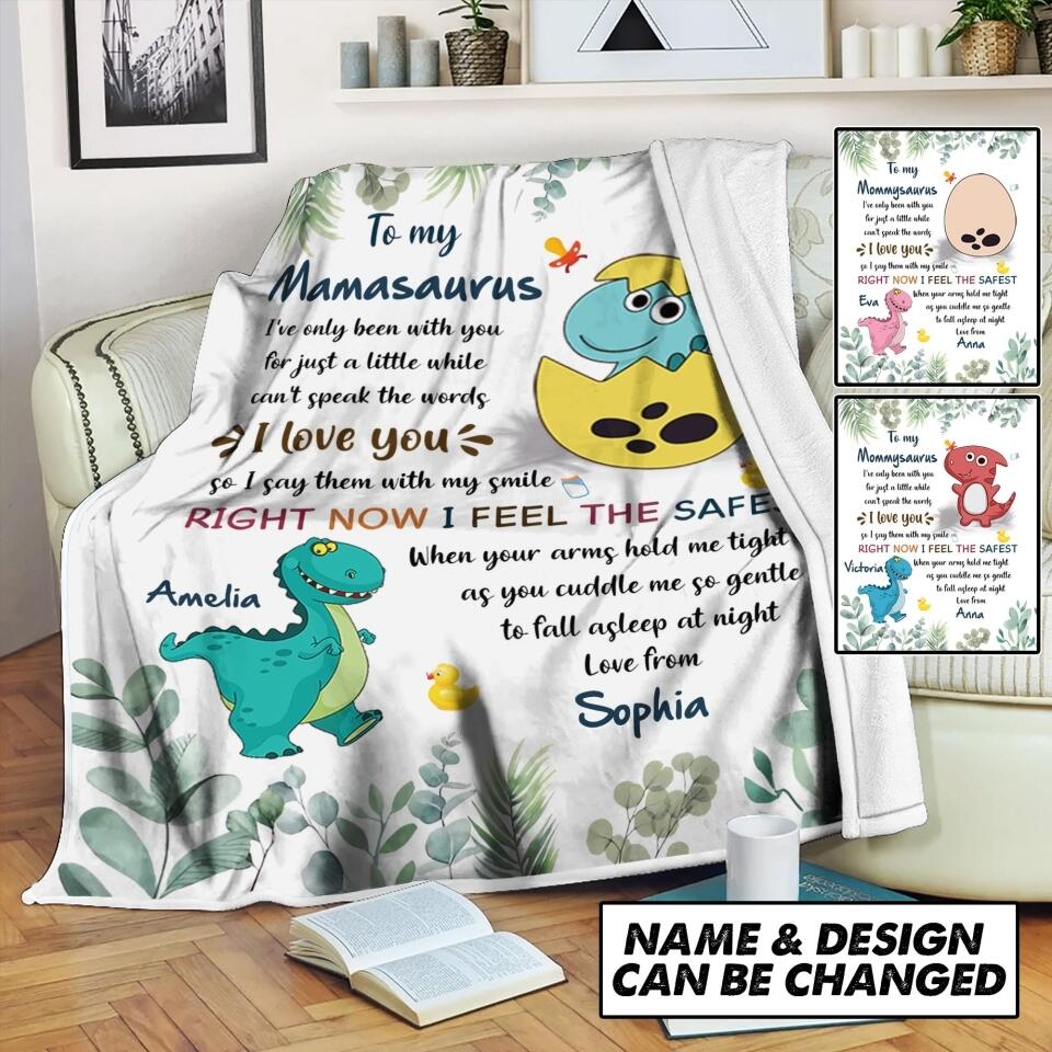 Personalized To My Mamasaurus I Love You Kid Name Quilt Blanket Printed QTHC2706