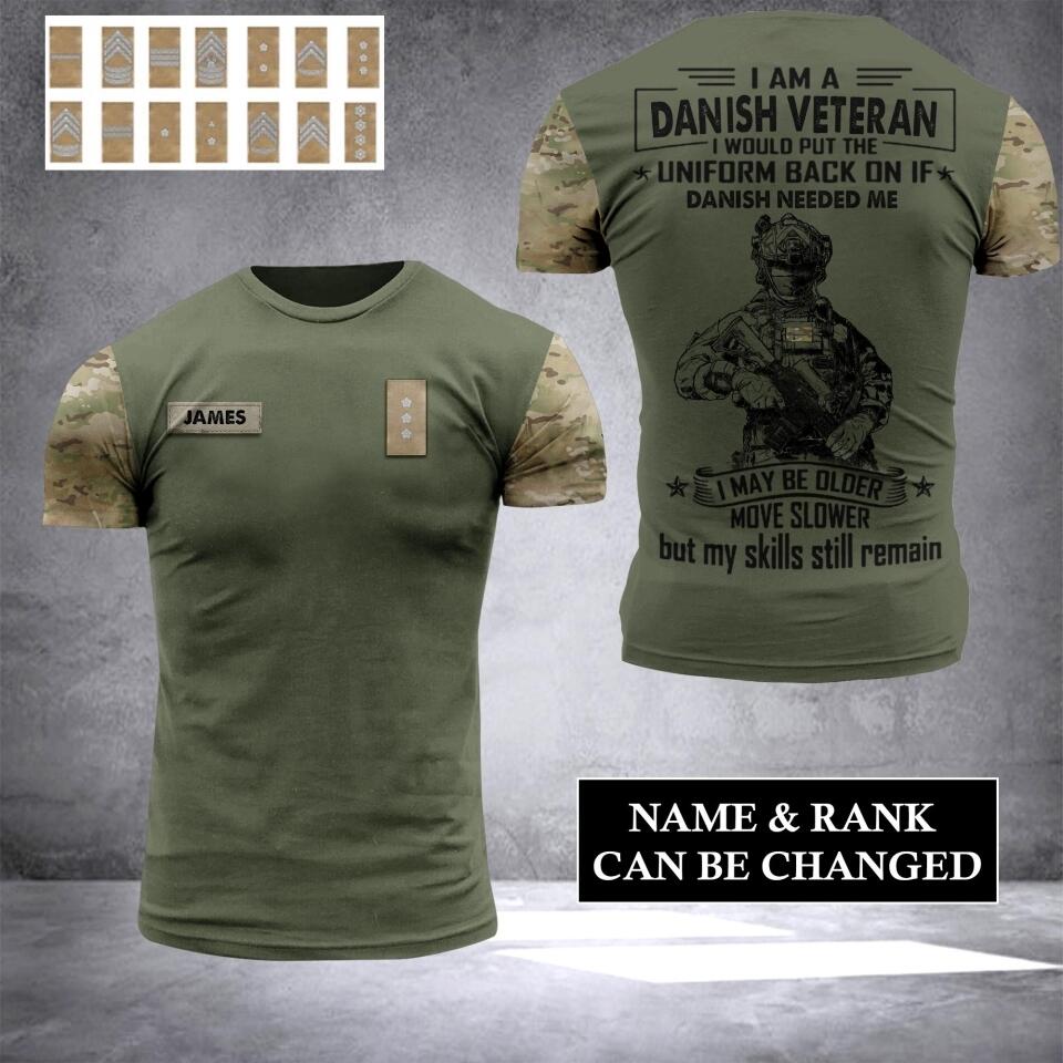 Personalized Danish Veterans/Soldier Tshirt 3D Printed 22JUL-HC28