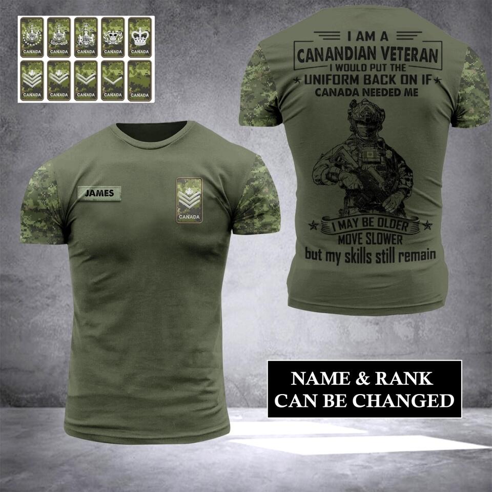Personalized Canadian Veterans/Soldier Tshirt 3D Printed 22JUL-HC28