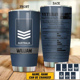 Personalized Australian Airforce Veterans Nutrition Facts Tumbler Printed QTDT3006