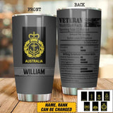 Personalized Australian Navy Veterans Nutrition Facts Tumbler Printed QTDT3006