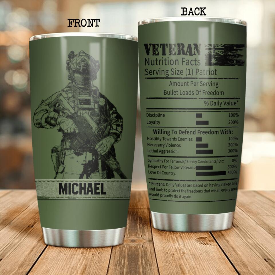 Personalized Australian Veterans Nutrition Facts Tumbler Printed QTDT0107