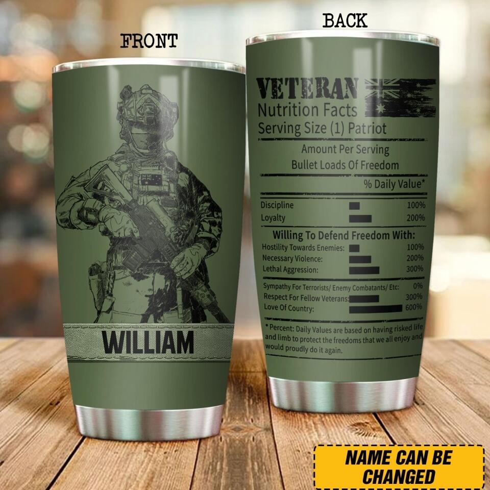Personalized Australian Veterans Nutrition Facts Tumbler Printed QTDT0107