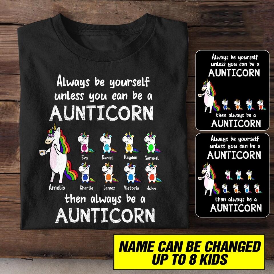 Personalized Aunticorn Kid Name Criss Cross Tank Or Tshirt Printed QTHC0207