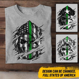 Personalized Green Line Military US States Tshirt Printed QTDT0407