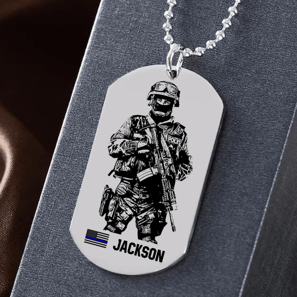 Personalized US Veteran/ Solider Blue Line Necklaces Printed QTDT1307