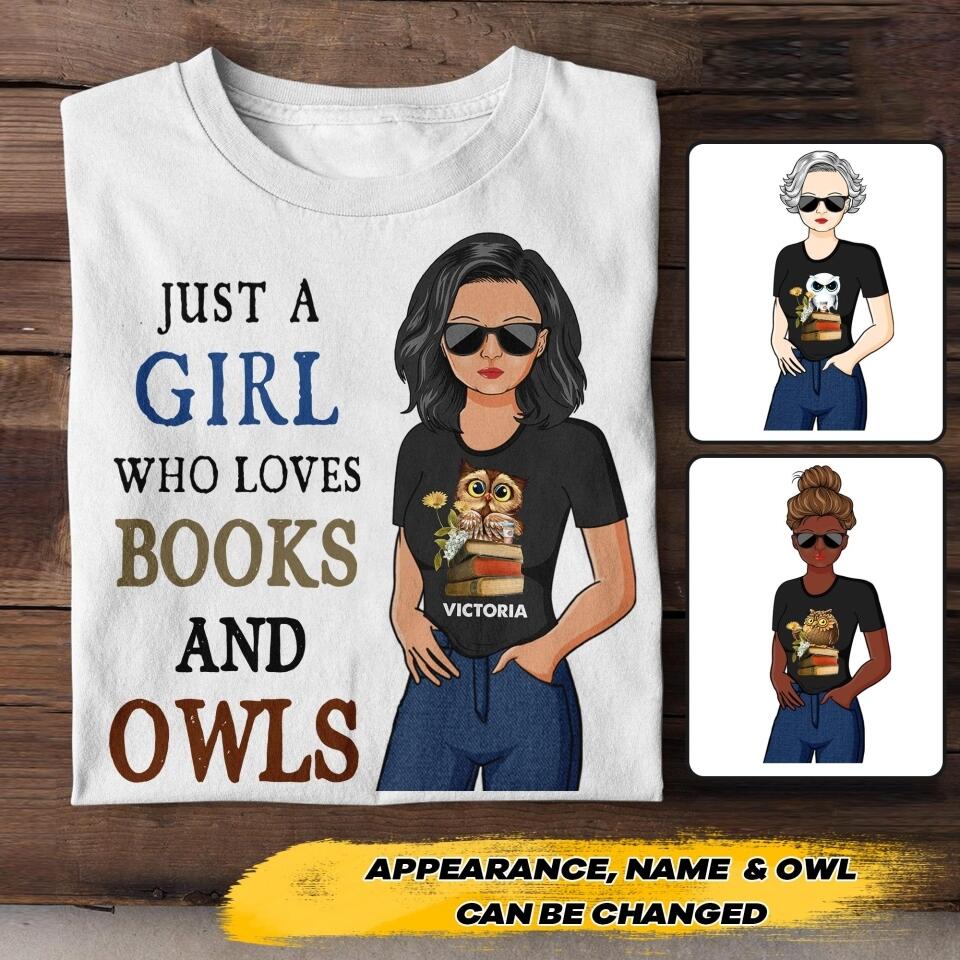 Personalized Just A Girl Who Loves Books And Owls Tshirt Printed NQHC1307