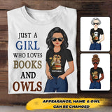 Personalized Just A Girl Who Loves Books And Owls Tshirt Printed NQHC1307