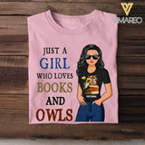 Personalized Just A Girl Who Loves Books And Owls Tshirt Printed NQHC1307