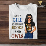 Personalized Just A Girl Who Loves Books And Owls Tshirt Printed NQHC1307