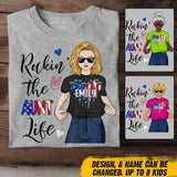 Personalized Rockin' The Aunt Life Flag Heart Tshirt Printed 22JUY-DT14