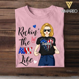 Personalized Rockin' The Aunt Life Flag Heart Tshirt Printed 22JUY-DT14