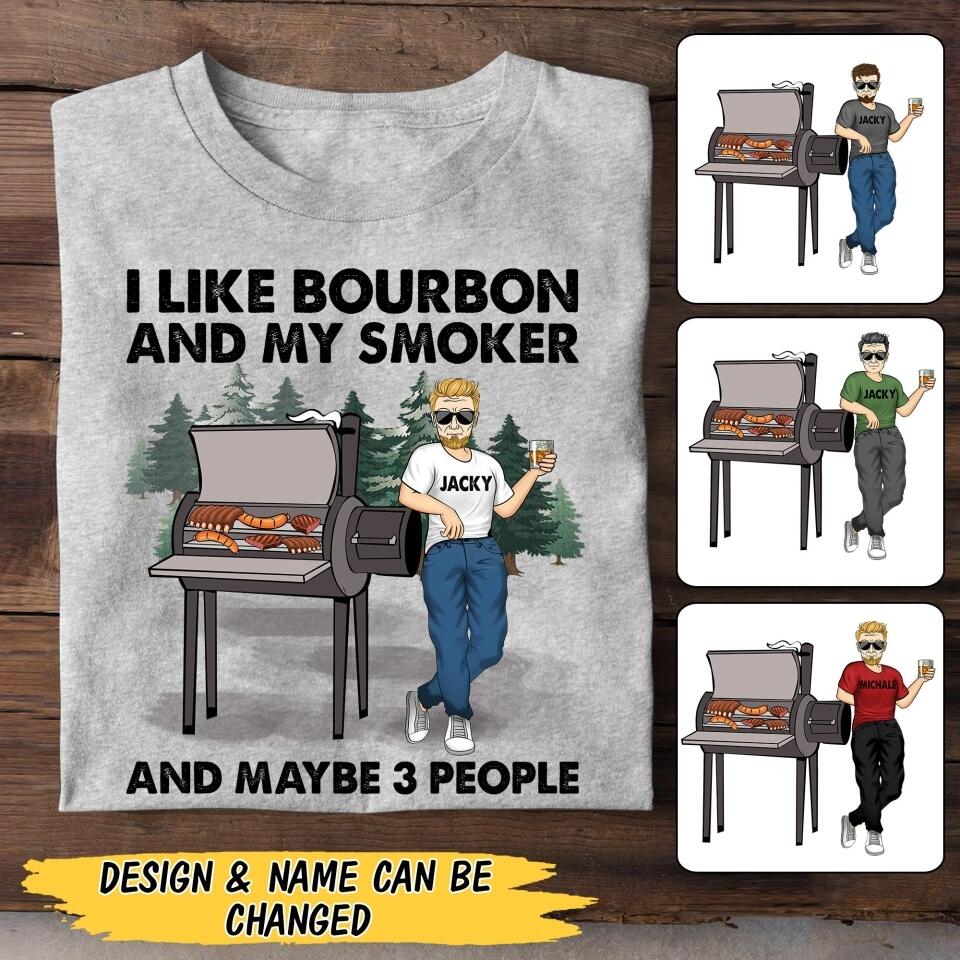 Personalized BBQ I Like Bourbon And My Smoker Camping Man Tshirt Printed 22JUY-MA22