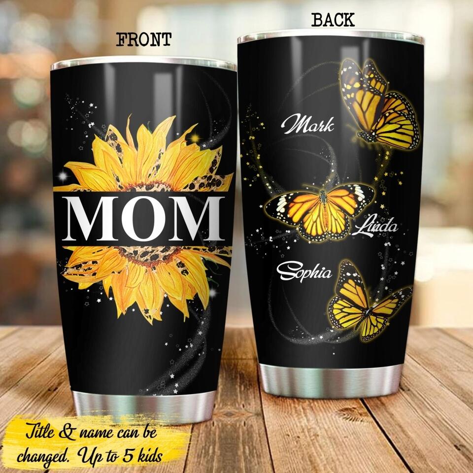 Personalized Mon Sunflower Butterfly Kid Name Tumbler Printed QTDT3007