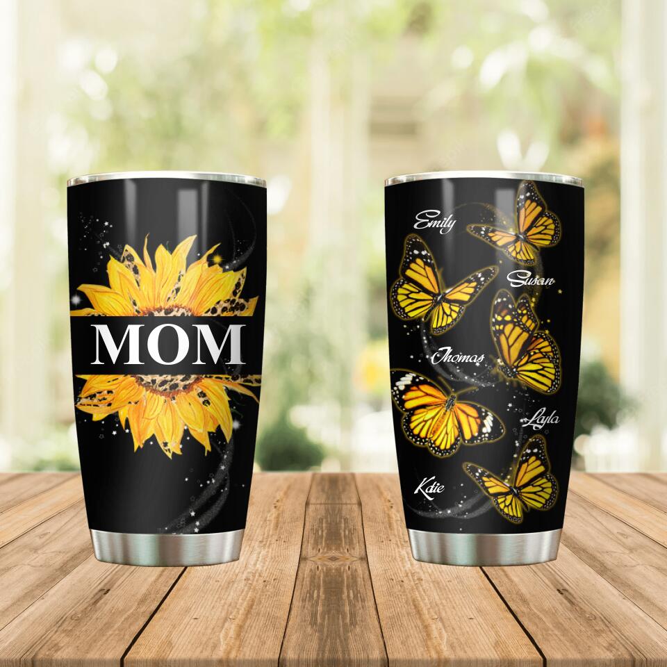 Personalized Mon Sunflower Butterfly Kid Name Tumbler Printed QTDT3007